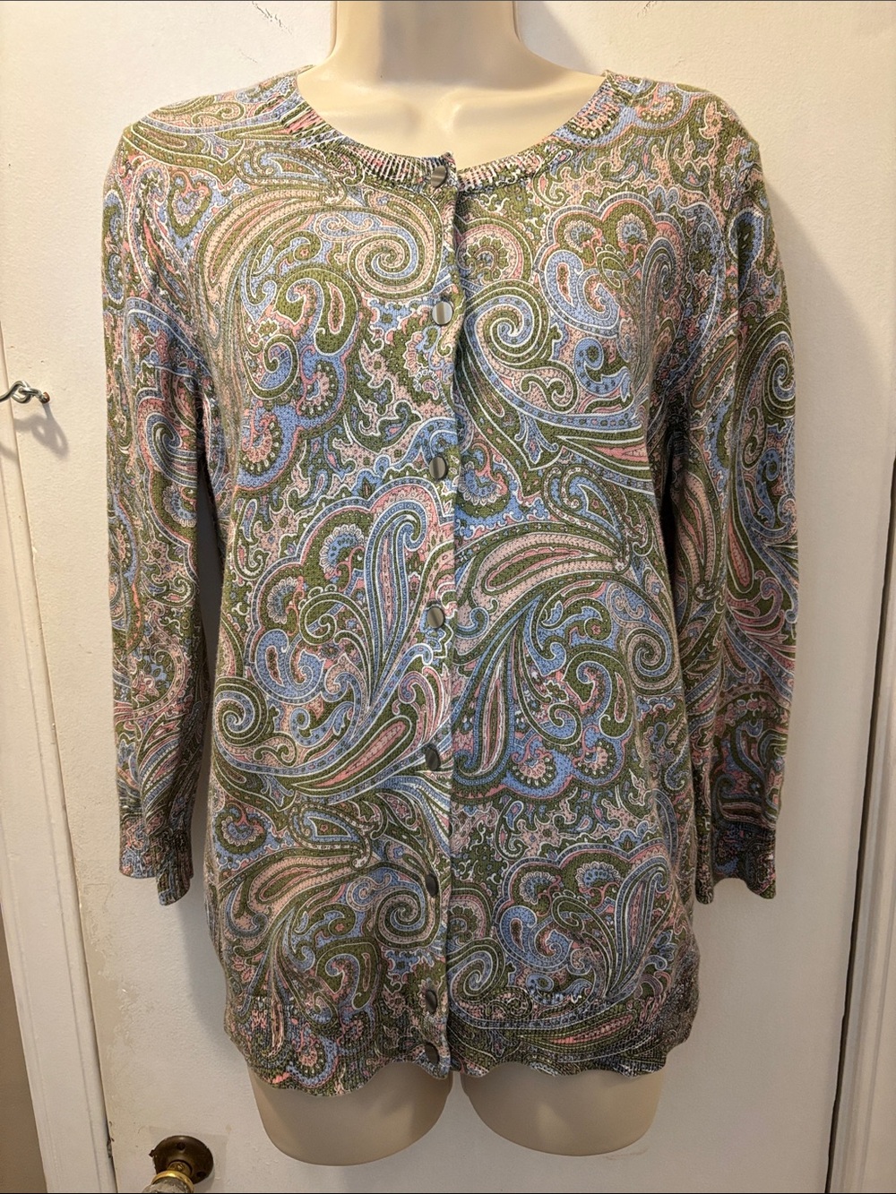 Talbots small Paisley Print Cardigan sweater 26-166